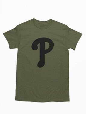 NEW Philadelphia Phillies P Monogram Logo T-Shirt MILITARY ARMY GREEN